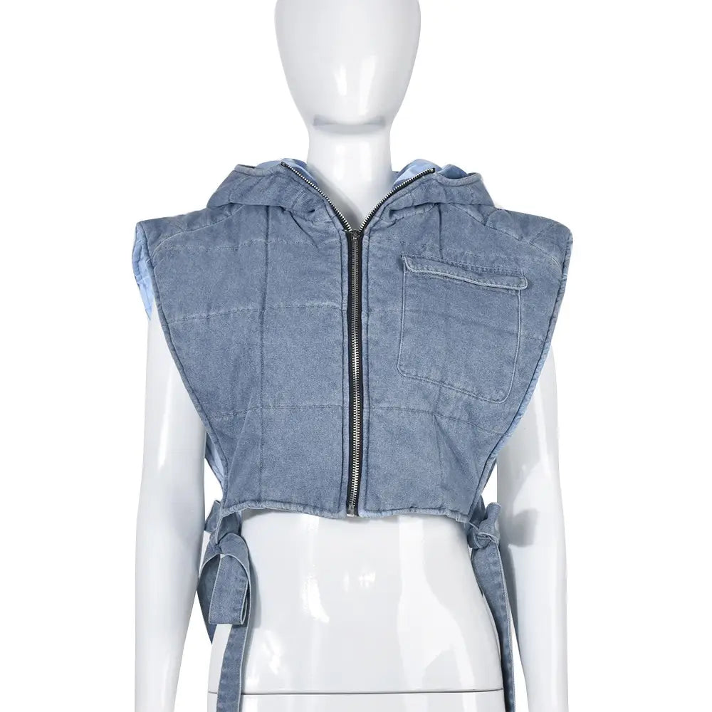 Hooded Sleeveless Short Vest
