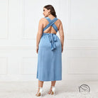 Elegant cross backless light blue criss-cross dress