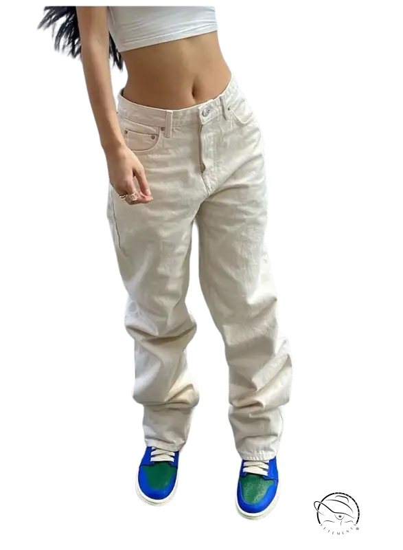 Slim waist loose beige baggy jeans product display