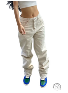 Slim waist loose beige baggy jeans product display
