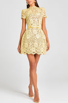 Enchanting Lace Yellow Round Neck Dress