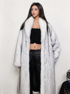 Elegant Cozy Fox Faux Fur Coat with Long Fluffy Silver Design