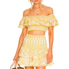 Yellow and white eyelet two-piece Summer French Suit featuring a high waist design