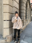 Light beige fluffy faux fur Langry fashion winter shearling jacket