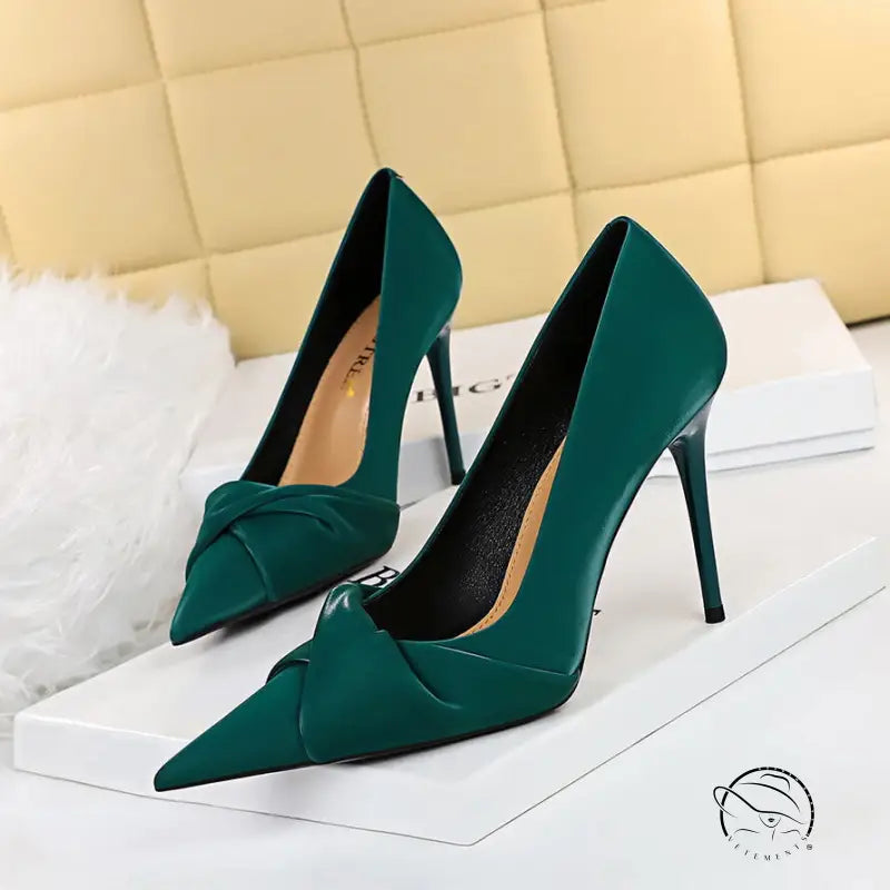 Langry fashion green pointed-toe stiletto heels with bow detail