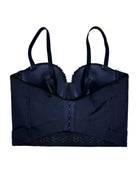 Navy blue langry padded nursing bra with lace trim in elegant fashion corset