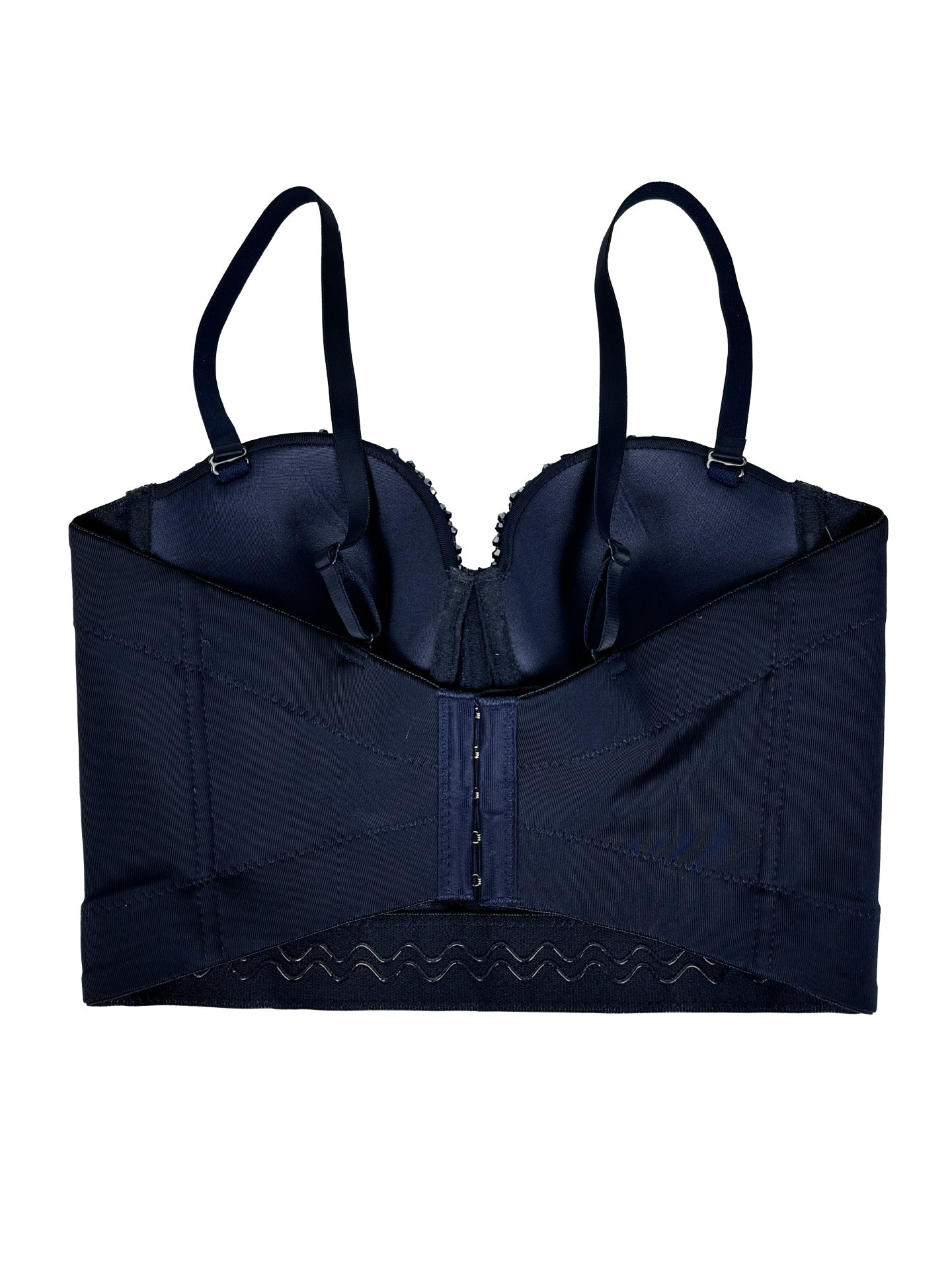 Navy blue langry padded nursing bra with lace trim in elegant fashion corset