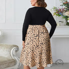 Polka dot printing loose dress: black top with beige spotted midi skirt