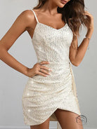 Sparkly white sequined langry fashion mini dress with spaghetti straps