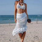 White crocheted three layer lotus beveled beach skirt set