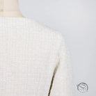 White tweed jacket on off-shoulder langry fashion dress with waist pockets