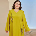 Mustard yellow floral embroidered plus size abaya dress in langry fashion