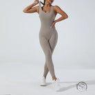 Sleek taupe langry fashion yoga one piece jumpsuit with racerback design
