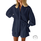 Navy blue textured jacquard pajamas shirt with long sleeves