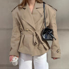 Trendy khaki mid-length trench coat in langry fashion ملابس