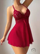 Button Strap Lingerie Lace Pleated Hem Underwear Set