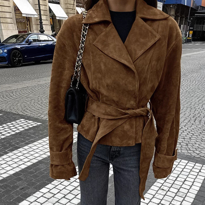 French Casual Brushed Velvet Coat