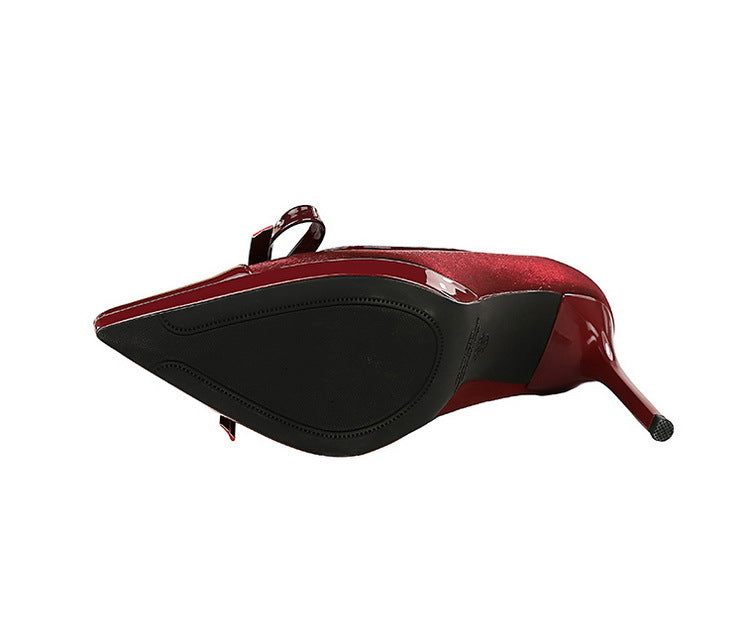 Stitching Pointed Toe Cocktail High Heel