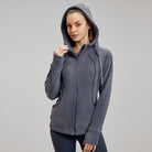 Gray zip-up hooded athletic sweatshirt, ideal for langry fashion and workout activities