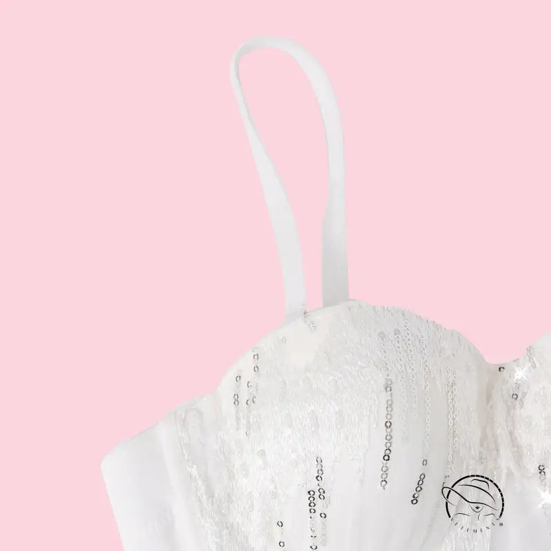 White lace bra with silver sequins in Langry fashion ملابس