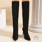 Black suede knee-high stiletto boots in langry fashion