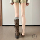 Waste Soil Brown Wrinkle High Tube Pile Long Boots