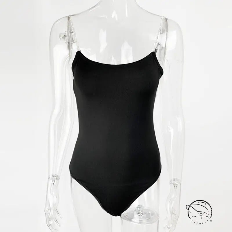 Summer Diamond Chain Slim Top Low-cut Sling Bodysuit
