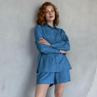 Blue shirt and shorts set from Casual Winter Pajamas, stylish langry fashion ملابس