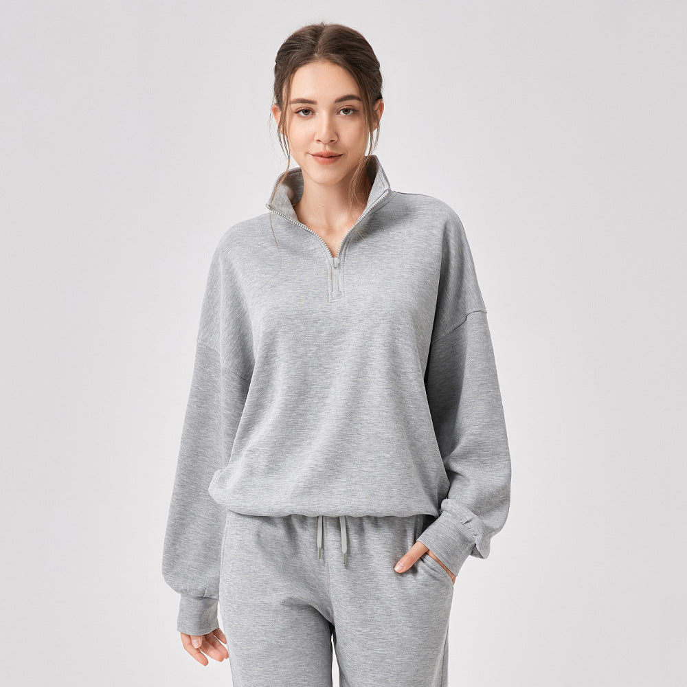 Winter Yoga Wear Sports Sweater Modal Loose Casual Stand Collar Running Fitness Top