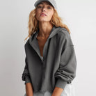 Gray half-zip hooded sweatshirt with ribbed cuffs ideal for cozy fashion and langry ملابس