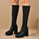 Leather Slimming Chunky Heel Below the Knee Knight Boots