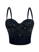 Elegant handmade langry black sequined corset top with beaded boning