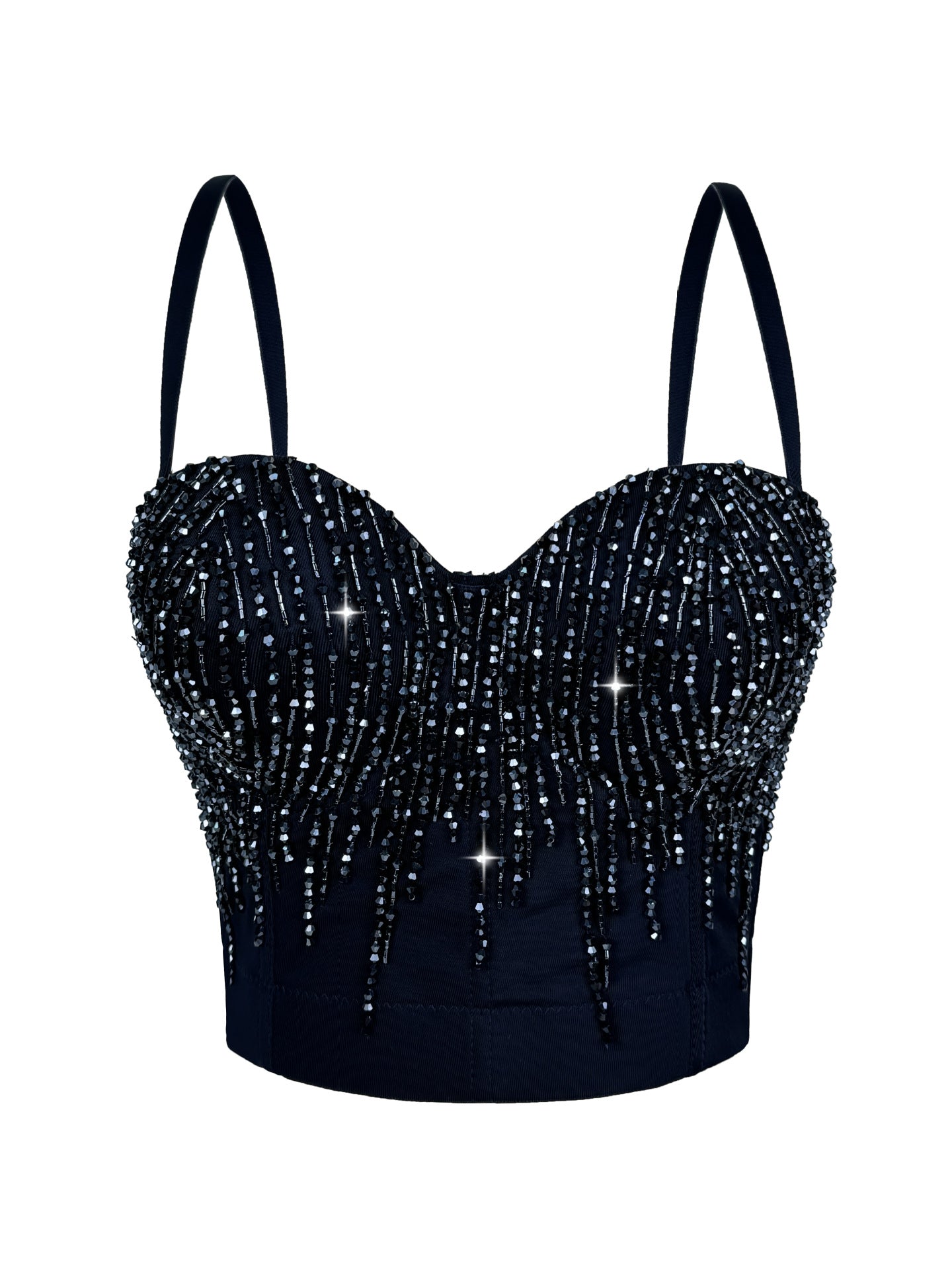 Elegant handmade langry black sequined corset top with beaded boning
