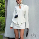 Langry elegant white peplum blazer in fashion two-piece set with ruffles