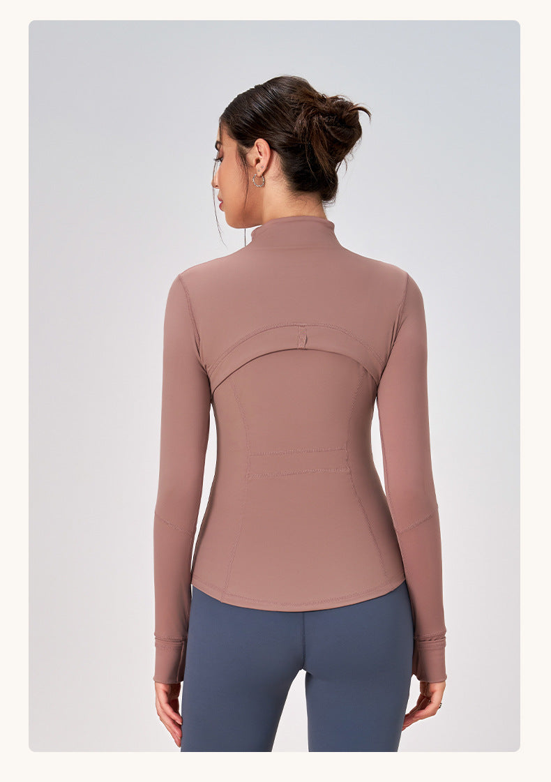 Winter Zipped Stand Collar Slim Fit Sports Outdoor Long Sleeve Yoga