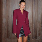 Fashionable burgundy blazer dress with high-end design buttons