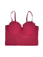 Langry fuchsia padded bra with pearls in mesh pleated corset