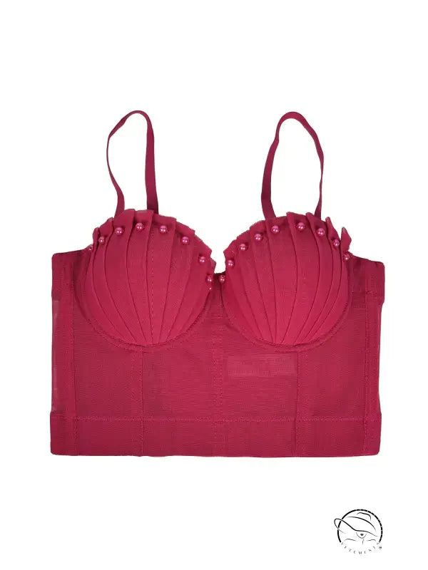Fuchsia padded bra with pearls in Langry mesh corset