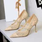 Langry fashion mesh rhinestone pearl strap stiletto high heels