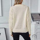 Winter retro crew neck knitwear with cream cable texture