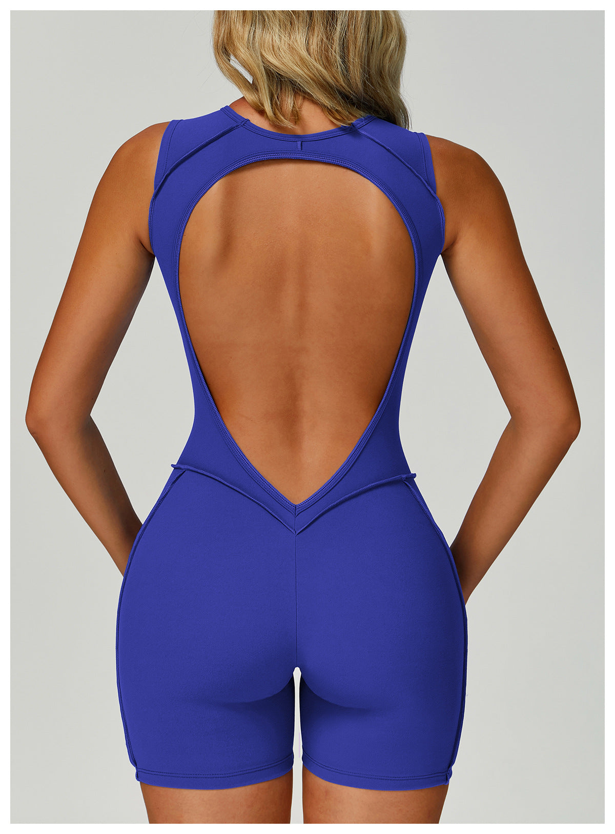 Langry fashion royal blue sleeveless romper with open back