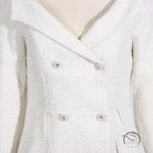 Elegant white tweed off-shoulder langry fashion dress with buttons