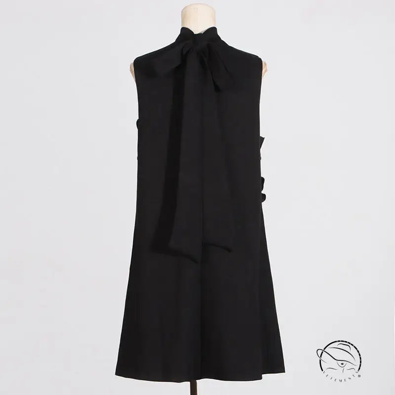 Sleeveless black dress with retro tie bow, Langry fashion