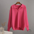 Langry fashion pink V-neck long-sleeved polo sweater