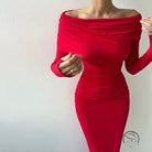 Elegant retro red off-the-shoulder langry fashion dress
