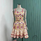 Summer machine embroidery floral sundress with red yellow pattern waist slimming