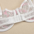 Floral-patterned white bra from the Floral Embroidered Chest Bow Sheer Mesh Two Piece Set, perfect for fashion and ملابس enthusiasts