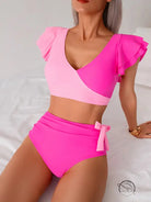 Stunning high waist bikini in two-tone pink