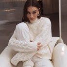 Langry fashion white cable knit sweater with high neckline