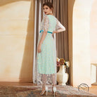 Enchanting high waist A-line fairy dress in mint green with daisy embroidery